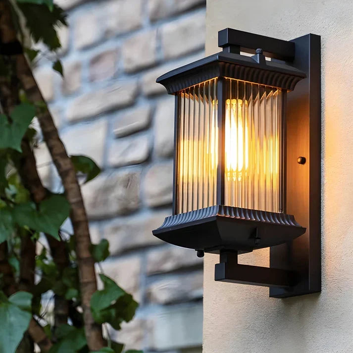 Outdoor Wall Lantern with Ribbed Glass Panels and Coffee Bronze Finish for Entryway, Patio and Garden | E27 Socket 85-265V AC