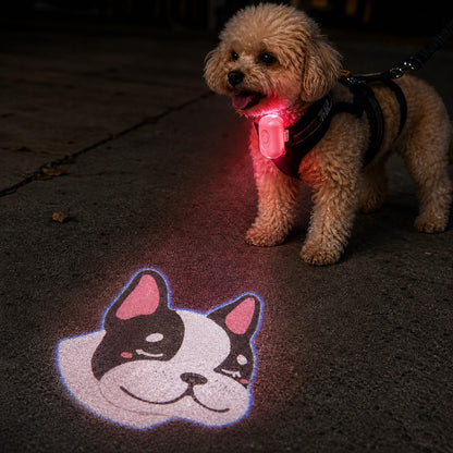 Ortekor PawGlow Pink Breed Projector Dog Light for Night Walks - USB Rechargeable Clip-On Pet Light for Extra Visibility & Fun