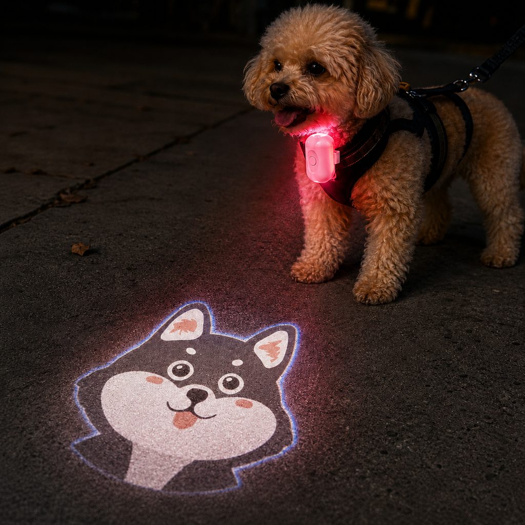 Ortekor PawGlow Pink Breed Projector Dog Light for Night Walks - USB Rechargeable Clip-On Pet Light for Extra Visibility & Fun