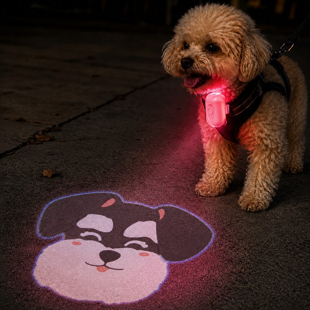 Ortekor PawGlow Pink Breed Projector Dog Light for Night Walks - USB Rechargeable Clip-On Pet Light for Extra Visibility & Fun