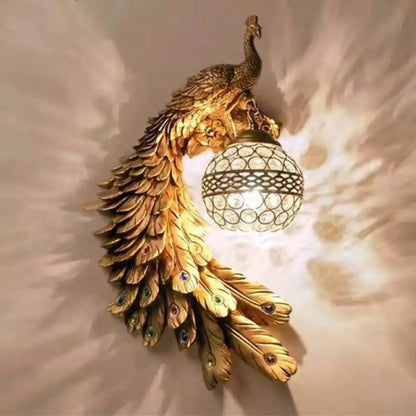 Crystal Globe Bird Wall Light Fixture for Living Room & Hallway | Art Deco Resin Sconce with Jeweled Shade for Bedroom Entryway Indoor