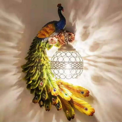 Crystal Globe Bird Wall Light Fixture for Living Room & Hallway | Art Deco Resin Sconce with Jeweled Shade for Bedroom Entryway Indoor