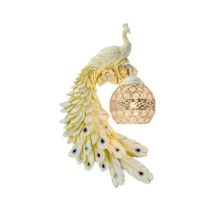 Crystal Globe Bird Wall Light Fixture for Living Room & Hallway | Art Deco Resin Sconce with Jeweled Shade for Bedroom Entryway Indoor