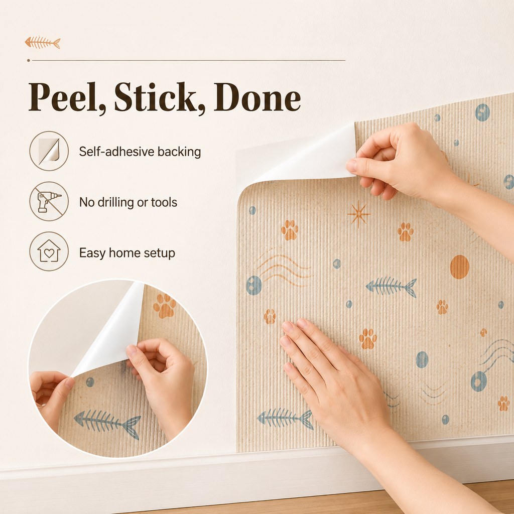 Ortekor Self-Adhesive Cat Scratch Mat for Wall & Furniture Protection – Cuttable Cat Scratching Pad for Sofa, Door, Bedside & Home Surfaces