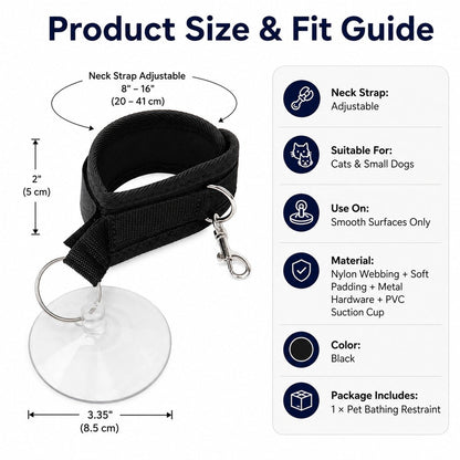 Ortekor Pet Bathing Restraint with Suction Cup for Cats & Small Dogs - Hands-Free Grooming Collar to Help Prevent Escapes During Bath Time