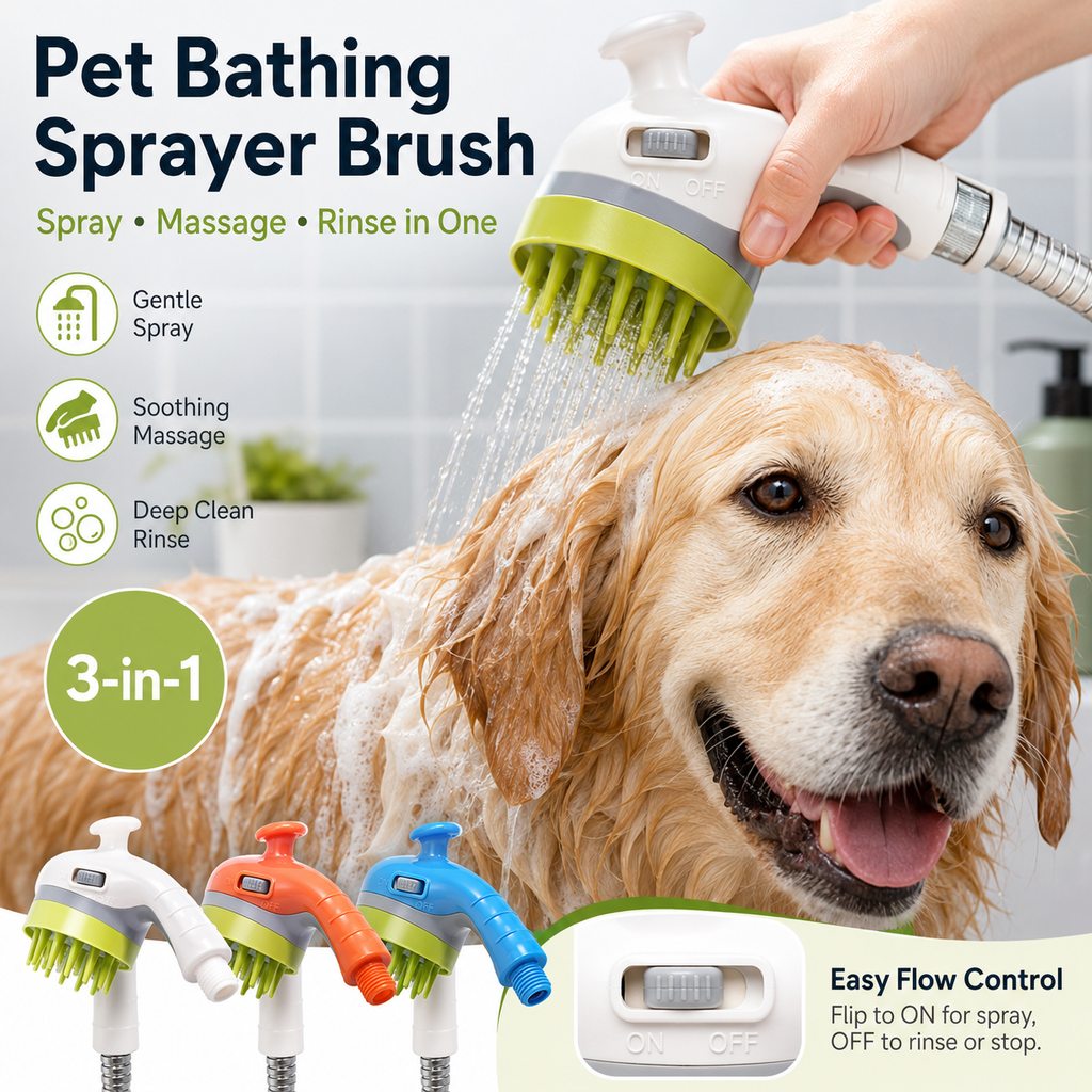 Ortekor 3-in-1 Pet Bathing Sprayer Brush for Dogs & Cats - Easier Indoor & Outdoor Washing
