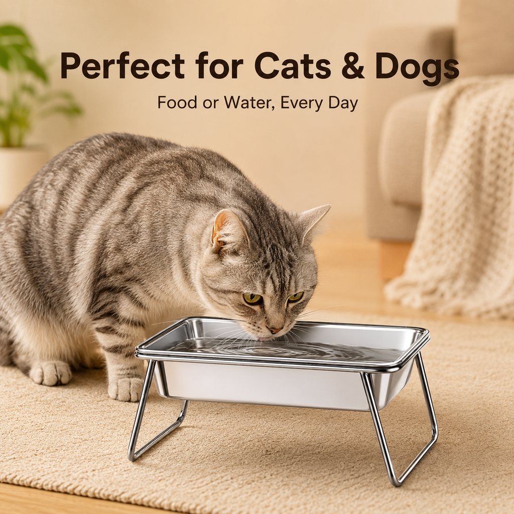 Ortekor Elevated 304 Stainless Steel Pet Bowl with Stand for Cats & Dogs - Anti-Tip Raised Feeder for Cleaner Meals