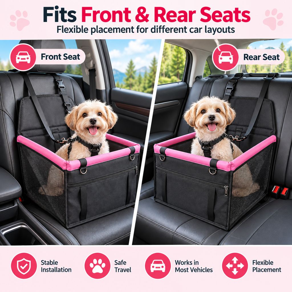Ortekor Pet Car Booster Seat for Small Dogs and Cats - Stable Travel Seat to Reduce Roaming in Front and Rear Seats