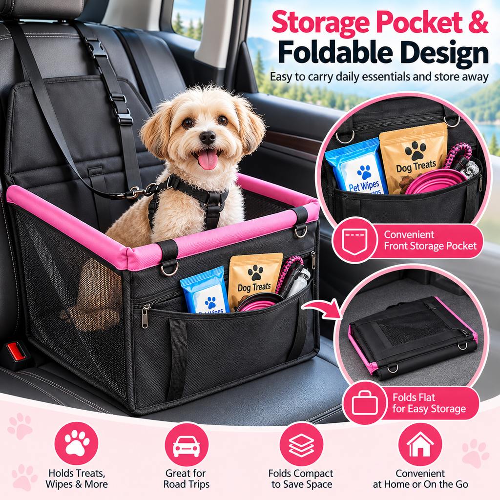 Ortekor Pet Car Booster Seat for Small Dogs and Cats - Stable Travel Seat to Reduce Roaming in Front and Rear Seats