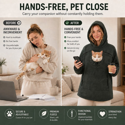 Ortekor Hands-Free Pet Carrier Hoodie – Cozy Front Pouch for Cats & Small Dogs at Home & Everyday Outings