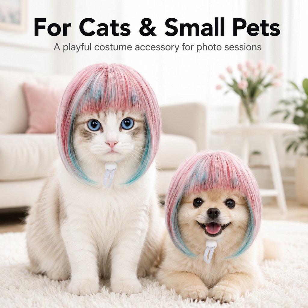 Ortekor Pet Cosplay Wig for Cats & Small Pets - Easy Party Photo Prop for Fun Birthday & Halloween Pictures