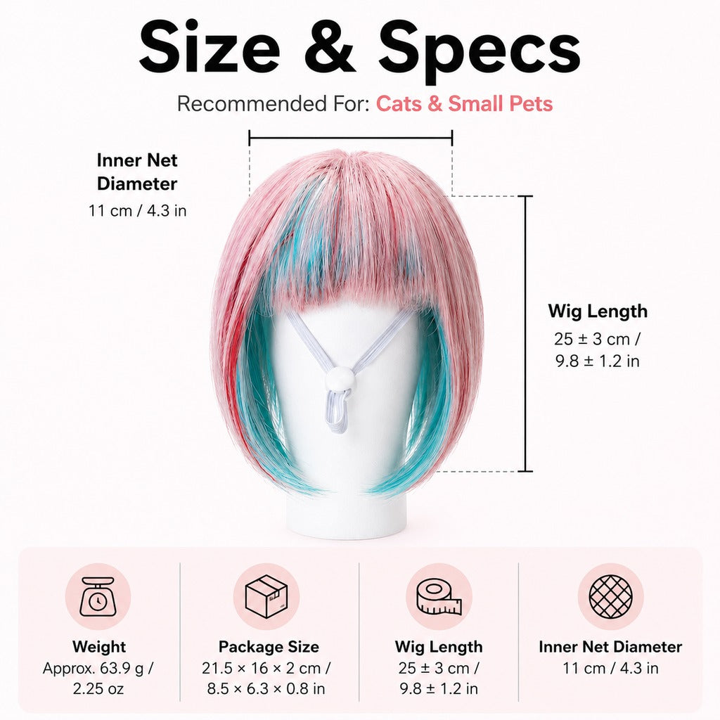 Ortekor Pet Cosplay Wig for Cats & Small Pets - Easy Party Photo Prop for Fun Birthday & Halloween Pictures