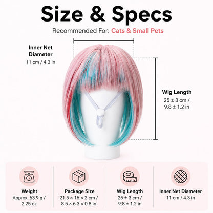 Ortekor Pet Cosplay Wig for Cats & Small Pets - Easy Party Photo Prop for Fun Birthday & Halloween Pictures