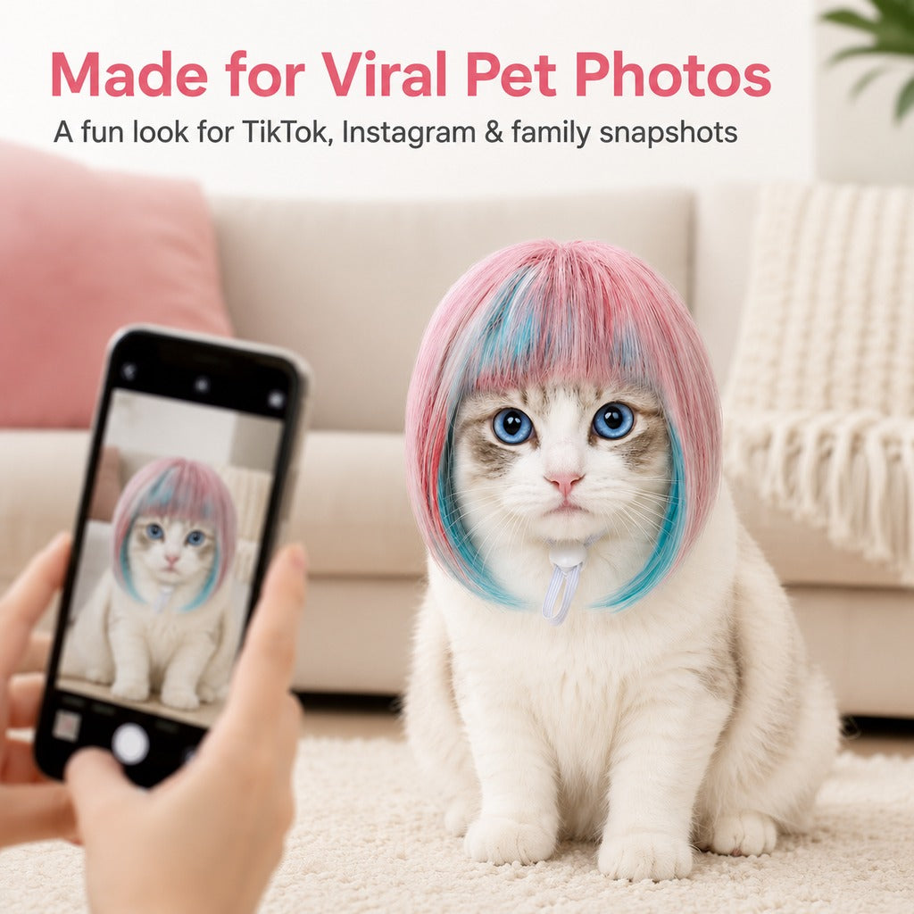Ortekor Pet Cosplay Wig for Cats & Small Pets - Easy Party Photo Prop for Fun Birthday & Halloween Pictures