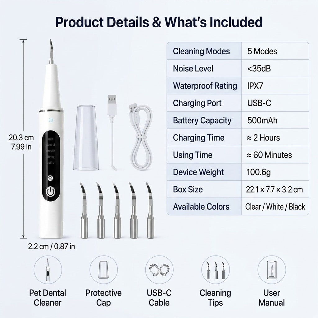 Ortekor Ultrasonic Pet Dental Cleaner for Dogs & Cats – At-Home Tartar Care for Fresher Breath Between Vet Visits