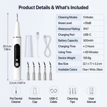 Ortekor Ultrasonic Pet Dental Cleaner for Dogs & Cats – At-Home Tartar Care for Fresher Breath Between Vet Visits
