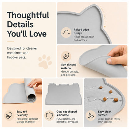 Ortekor Raised-Edge Silicone Pet Feeding Mat for Cats & Dogs - Keeps Floors Clean at Mealtime