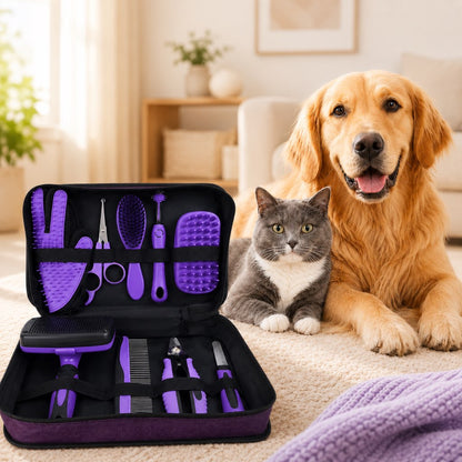 Ortekor 9-Piece Pet Grooming Kit for Dogs & Cats – At-Home Grooming Solution for Shedding, Nail Care & Detangling (Travel-Friendly Case)