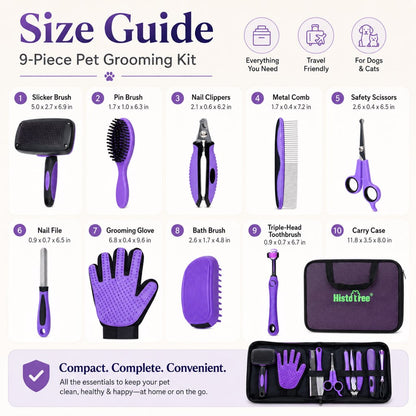 Ortekor 9-Piece Pet Grooming Kit for Dogs & Cats – At-Home Grooming Solution for Shedding, Nail Care & Detangling (Travel-Friendly Case)