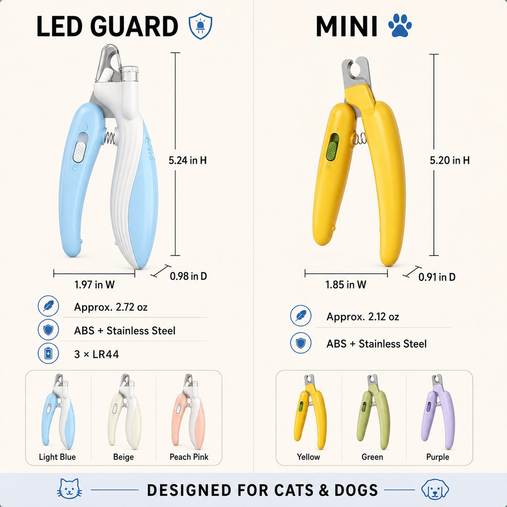 Ortekor Pet Nail Clippers for At-Home Grooming – LED Guard & Mini Styles for Cleaner, Easier Dog & Cat Nail Trims