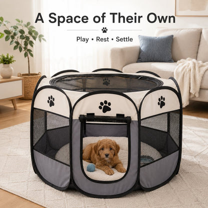 Ortekor Portable Foldable Dog & Cat Playpen for Home, Travel & Camping - Breathable Space-Saving Pet Pen with Carry Bag