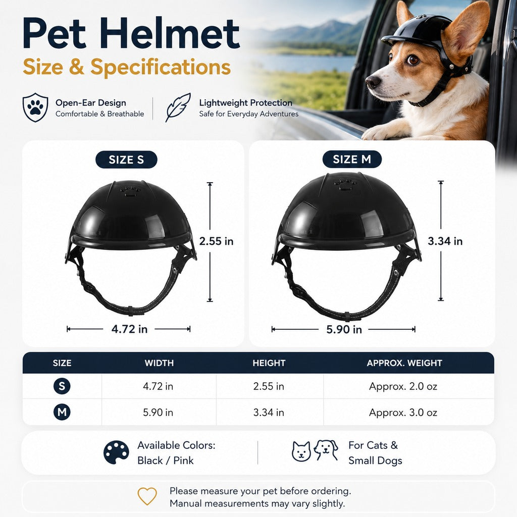 Ortekor Lightweight Pet Protective Helmet for Car Rides & Outdoor Adventures - Adjustable Open-Ear Head Guard for Cats & Small Dogs