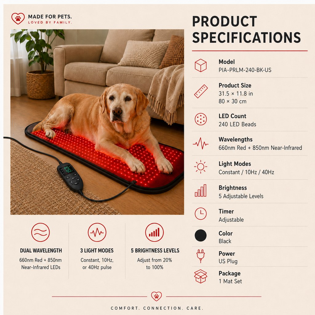 Ortekor Pet Red & Near-Infrared Light Wellness Mat - Hands-Free At-Home Comfort for Senior, Active & Resting Dogs