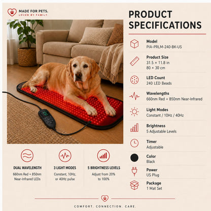 Ortekor Pet Red & Near-Infrared Light Wellness Mat - Hands-Free At-Home Comfort for Senior, Active & Resting Dogs
