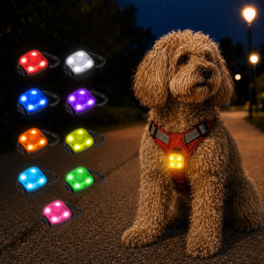 Ortekor Clip-On Pet Safety Light for Night Walks - Helps Dogs & Cats Stay Visible After Dark