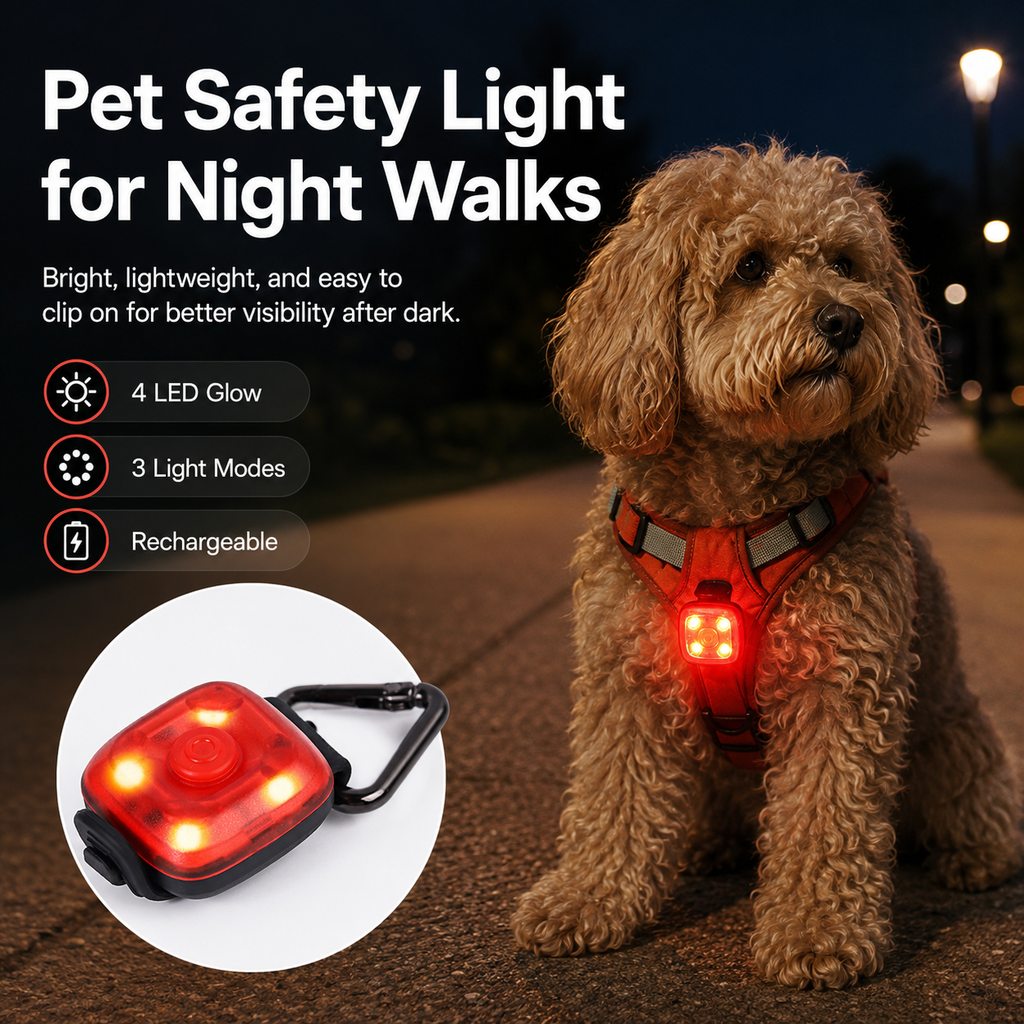 Ortekor Clip-On Pet Safety Light for Night Walks - Helps Dogs & Cats Stay Visible After Dark