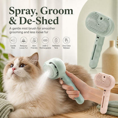 Ortekor Pet Spray Grooming Brush for Cats & Dogs - Gentle Mist De-Shedding Comb for Loose Fur, Flying Hair & Daily Coat Care