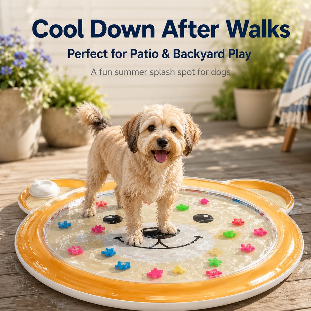 Ortekor Pet Splash Water Mat for Cats & Dogs – Cooling Summer Play Pad for Bored Pets