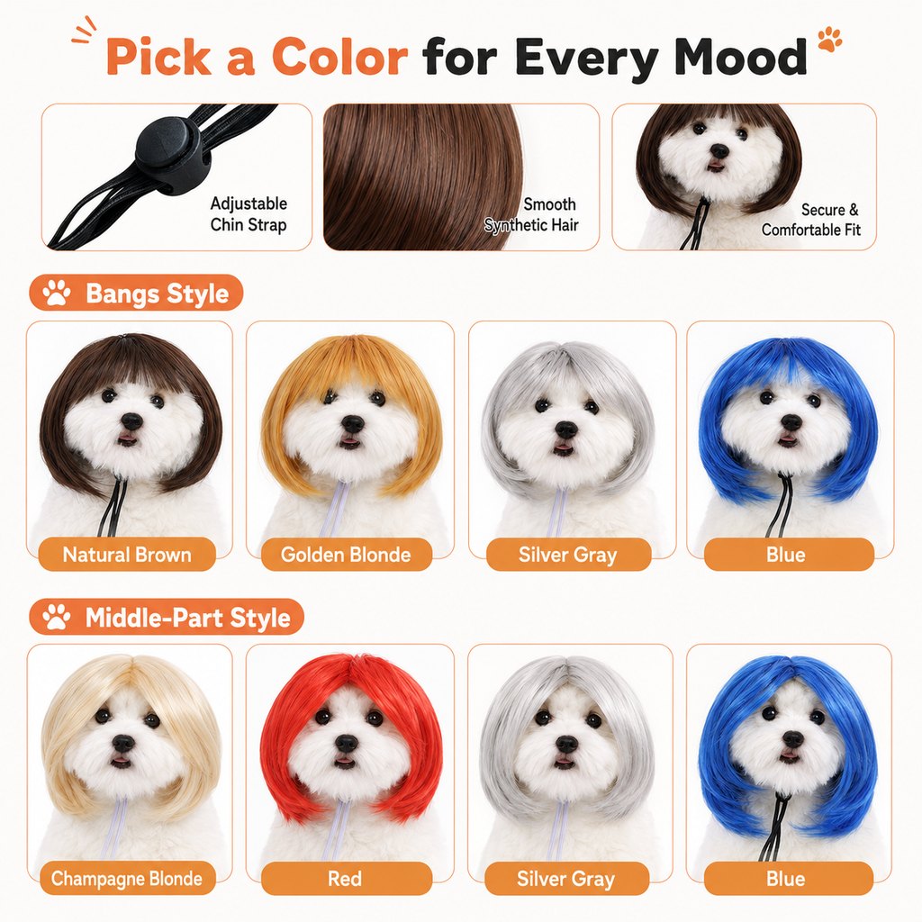 Ortekor Funny Short Bob Pet Wig for Photos & Parties - Easy Costume Prop for Cats & Small Dogs