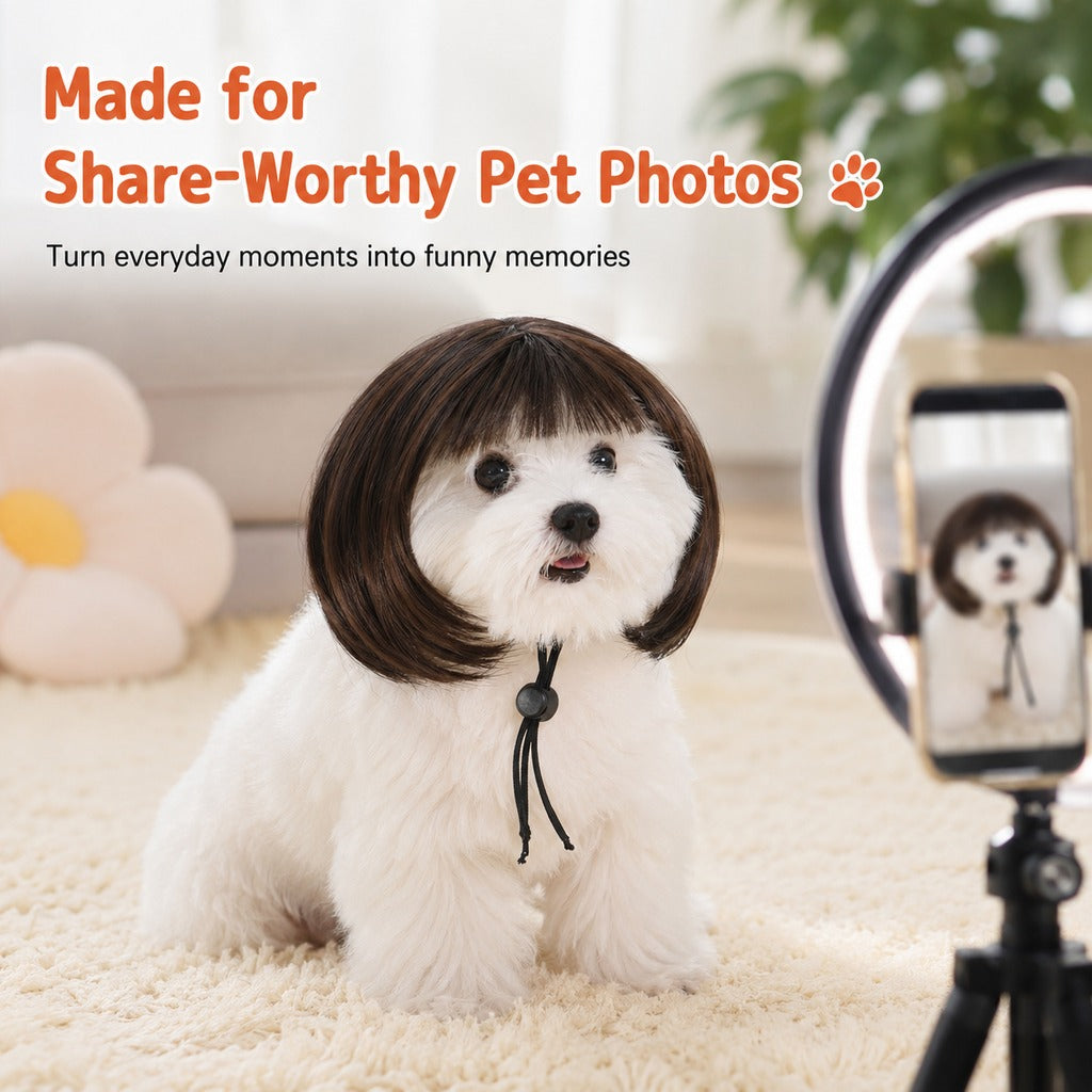 Ortekor Funny Short Bob Pet Wig for Photos & Parties - Easy Costume Prop for Cats & Small Dogs