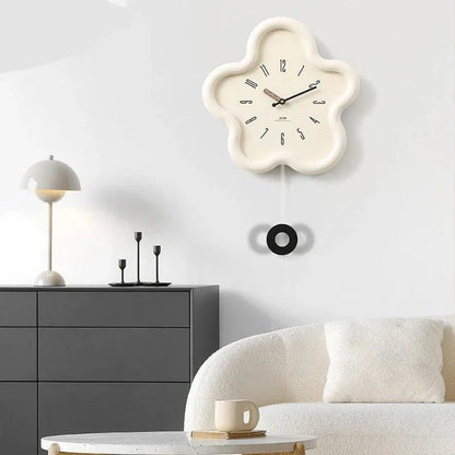 Decorative Blossom Wall Clock with Swinging Pendulum – Quiet Quartz Movement for Bedroom, Living Room & Home Office