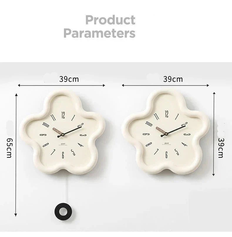 Decorative Blossom Wall Clock with Swinging Pendulum – Quiet Quartz Movement for Bedroom, Living Room & Home Office