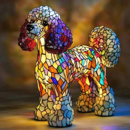 Impresionante lámpara de mesa con forma de perro de vidrieras