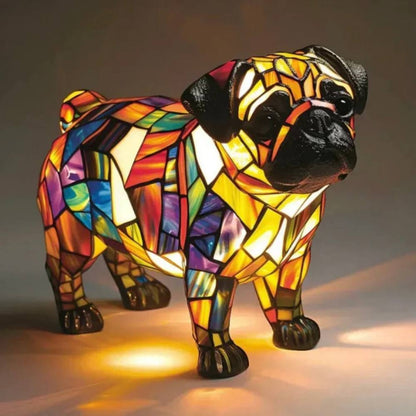 Impresionante lámpara de mesa con forma de perro de vidrieras