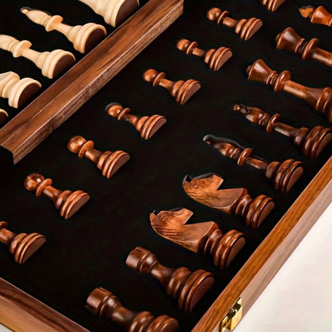 Juego de ajedrez portátil de madera con piezas pesadas