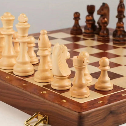 Juego de ajedrez portátil de madera con piezas pesadas