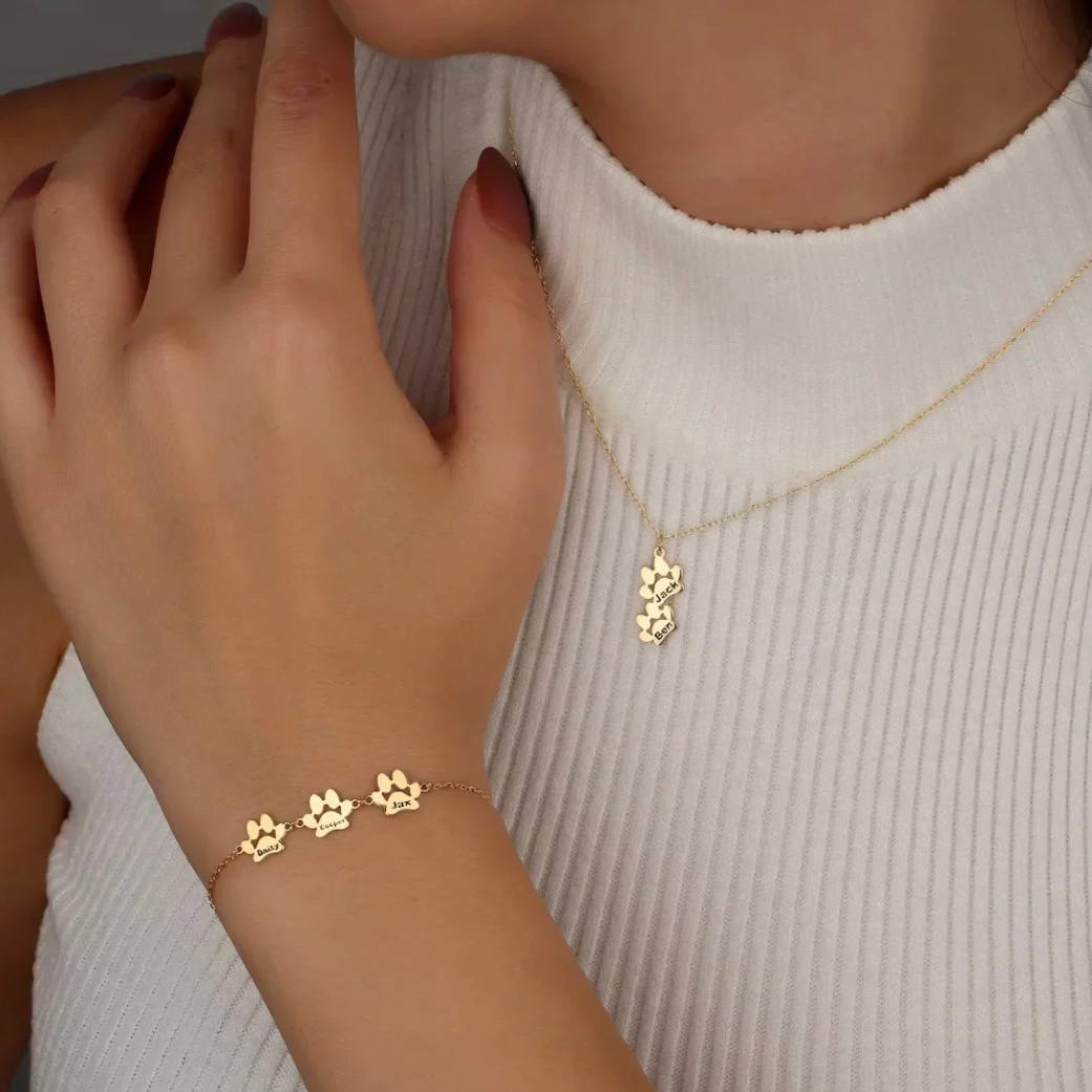 Pulsera con dije de pata de mascota grabada