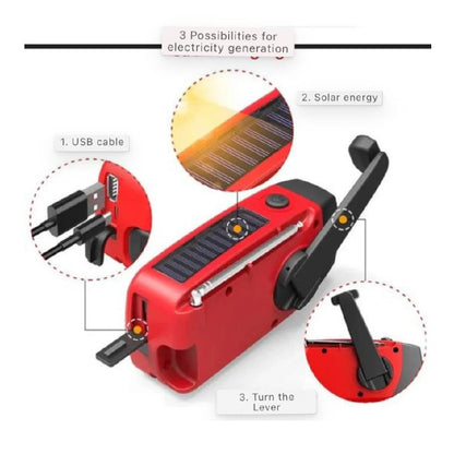 Radio AM/FM compacta con manivela y linterna