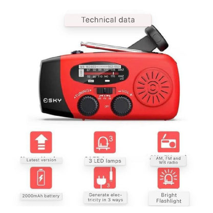 Radio AM/FM compacta con manivela y linterna