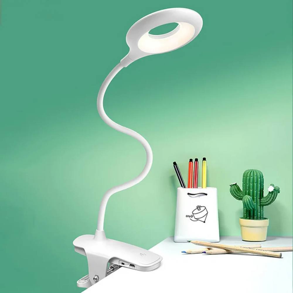 Lámpara de escritorio portátil con clip y brazo ajustable