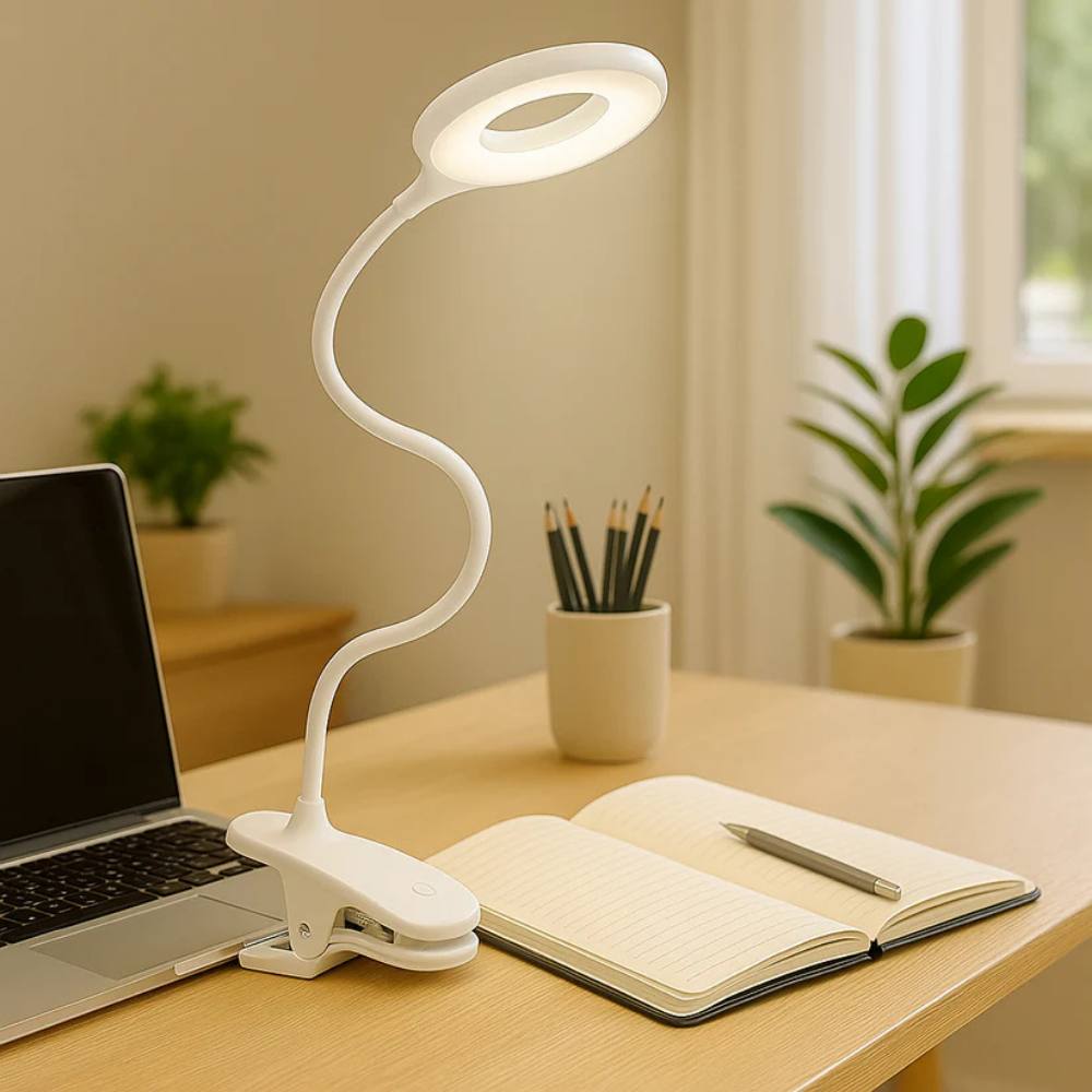 Lámpara de escritorio portátil con clip y brazo ajustable