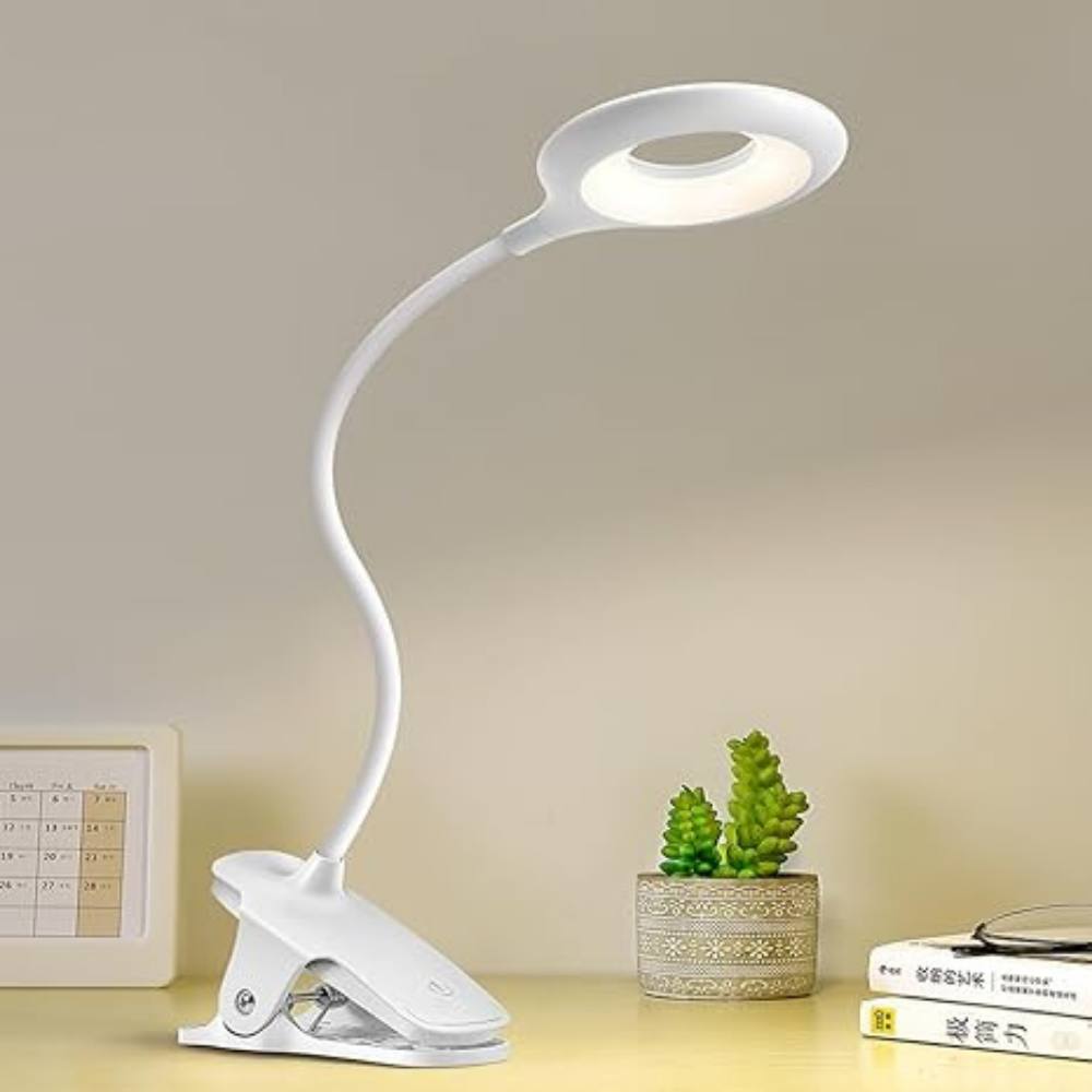 Lámpara de escritorio portátil con clip y brazo ajustable