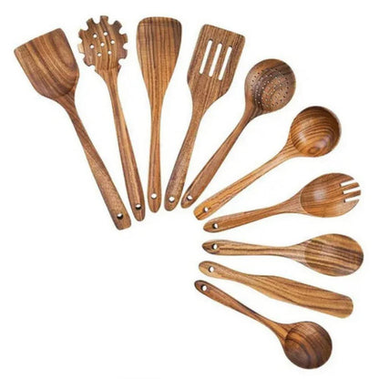 Juego de utensilios de cocina rústicos de madera, duraderos y elegantes