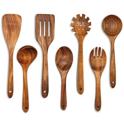 Juego de utensilios de cocina rústicos de madera, duraderos y elegantes