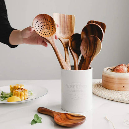 Juego de utensilios de cocina rústicos de madera, duraderos y elegantes