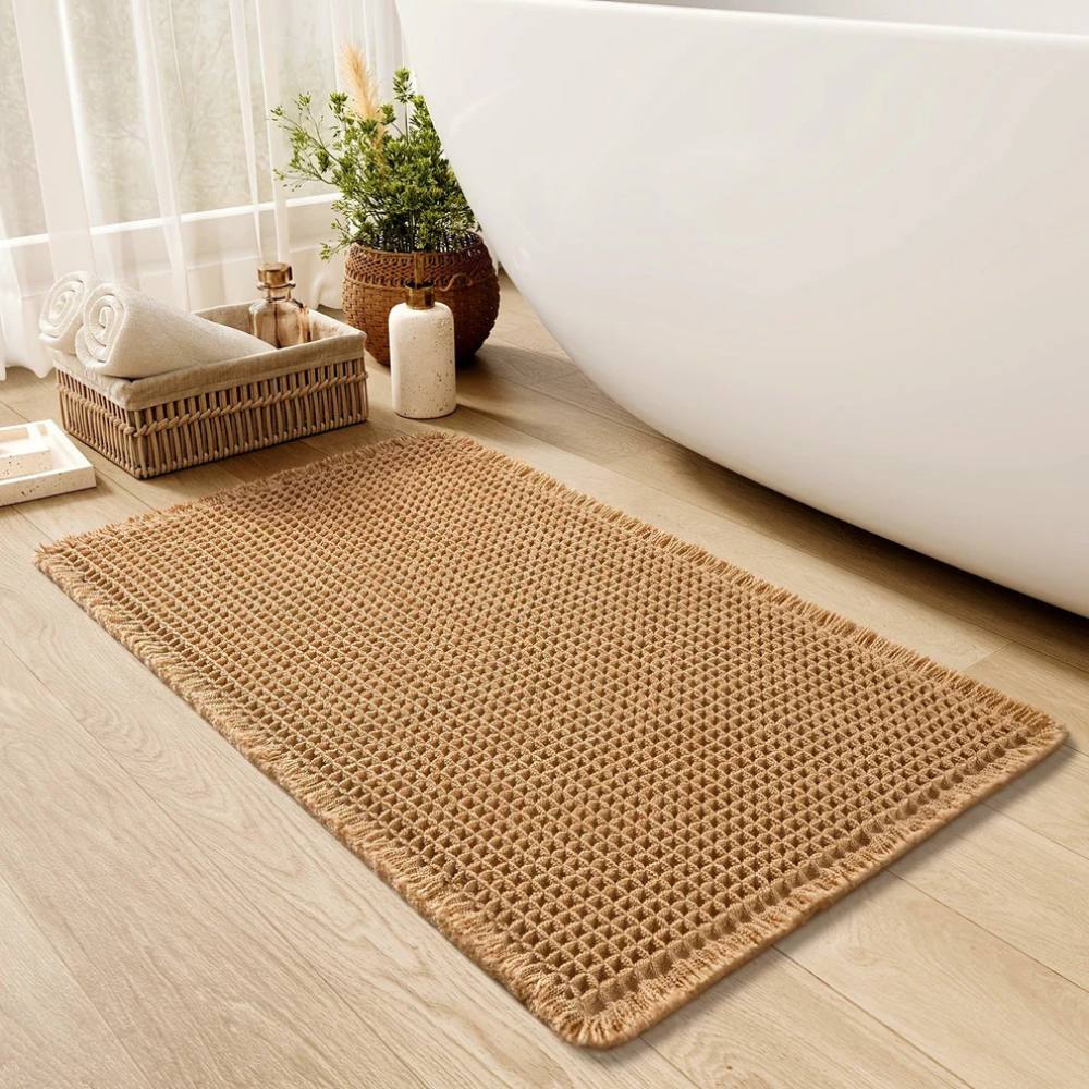 Alfombrilla de baño suave antideslizante con borlas, alfombra de baño lavable